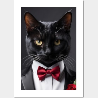 Valentine cat in tuxedo AI generated Posters and Art